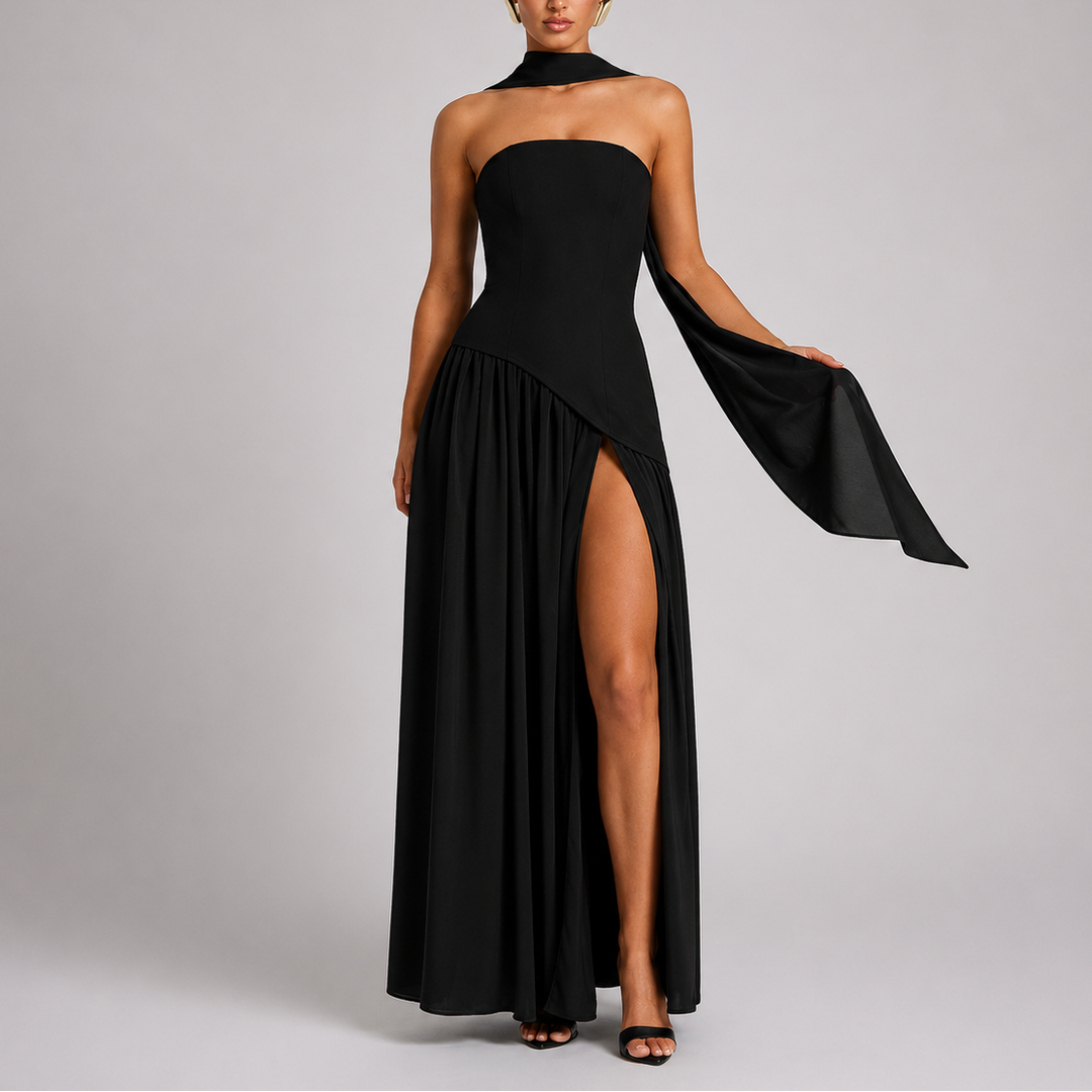 Cressida | Sleek Scarf Neck Backless Maxi Dress