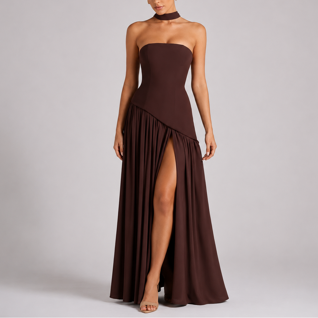 Cressida | Sleek Scarf Neck Backless Maxi Dress