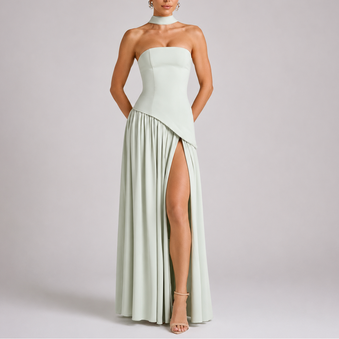 Cressida | Sleek Scarf Neck Backless Maxi Dress