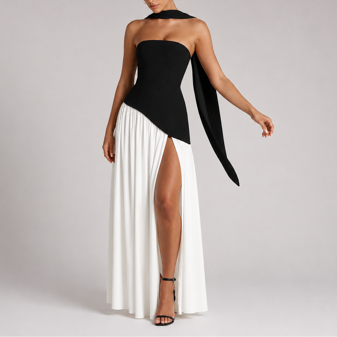 Cressida | Sleek Scarf Neck Backless Maxi Dress