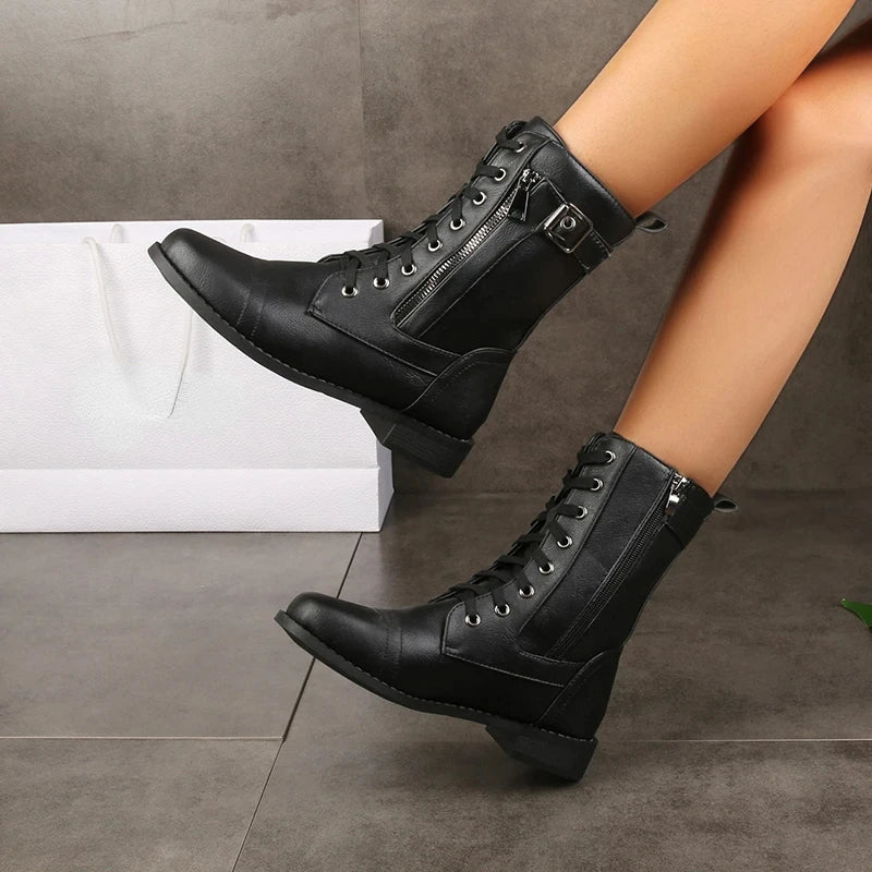 Elva | Rugged Lace-Up Mid-Calf Boots