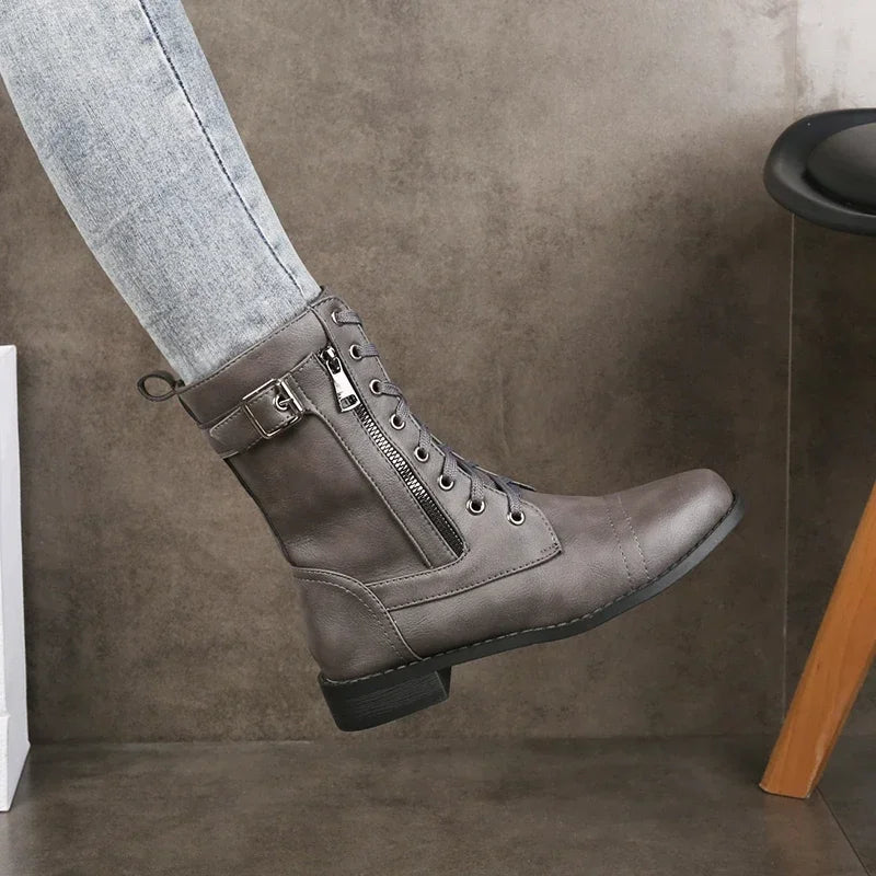 Elva | Rugged Lace-Up Mid-Calf Boots