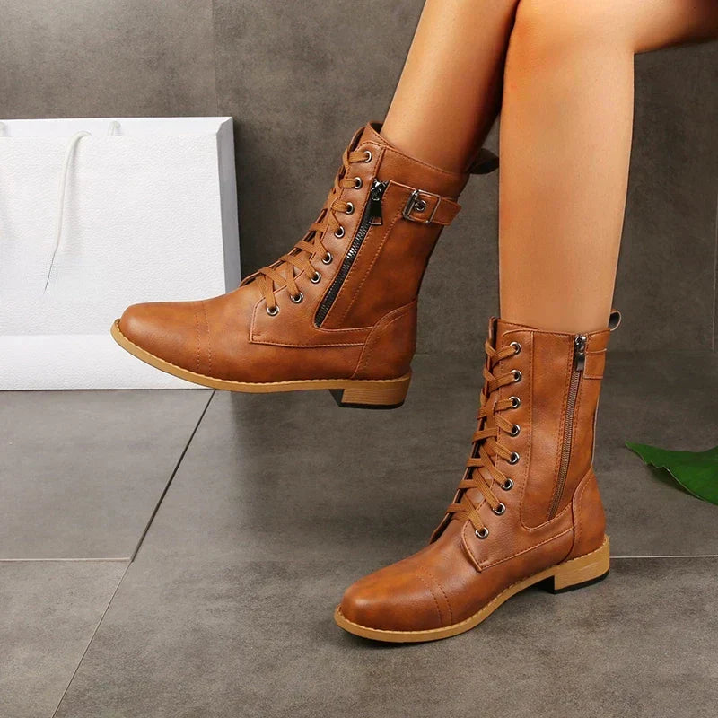 Elva | Rugged Lace-Up Mid-Calf Boots
