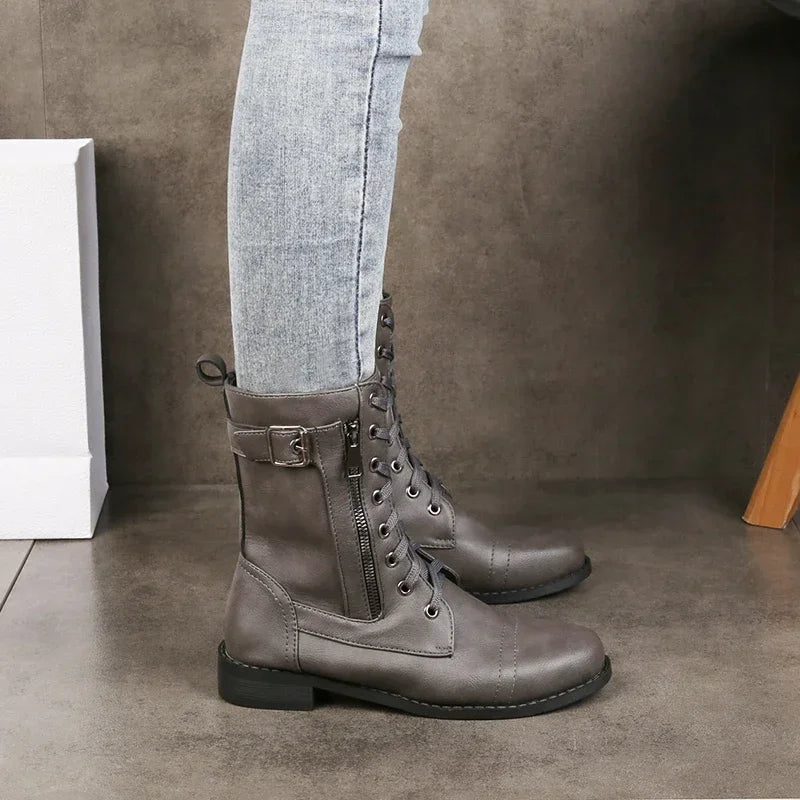 Elva | Rugged Lace-Up Mid-Calf Boots