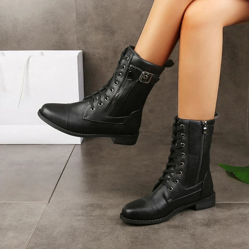 Elva | Rugged Lace-Up Mid-Calf Boots