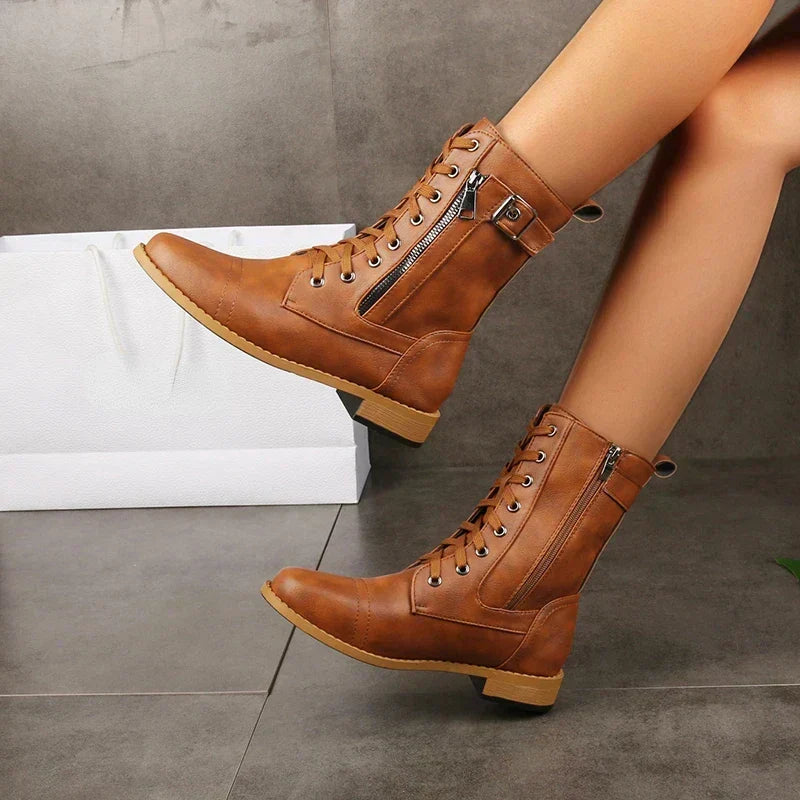 Elva | Rugged Lace-Up Mid-Calf Boots