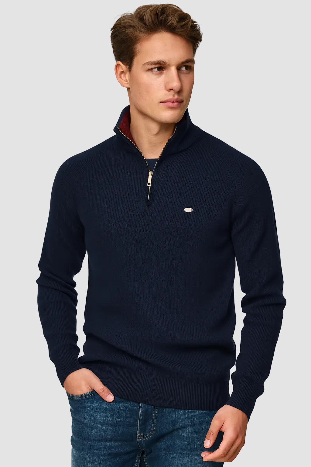 Marlon | Ribbed Half-Zip Jumper with Stand Collar for Men