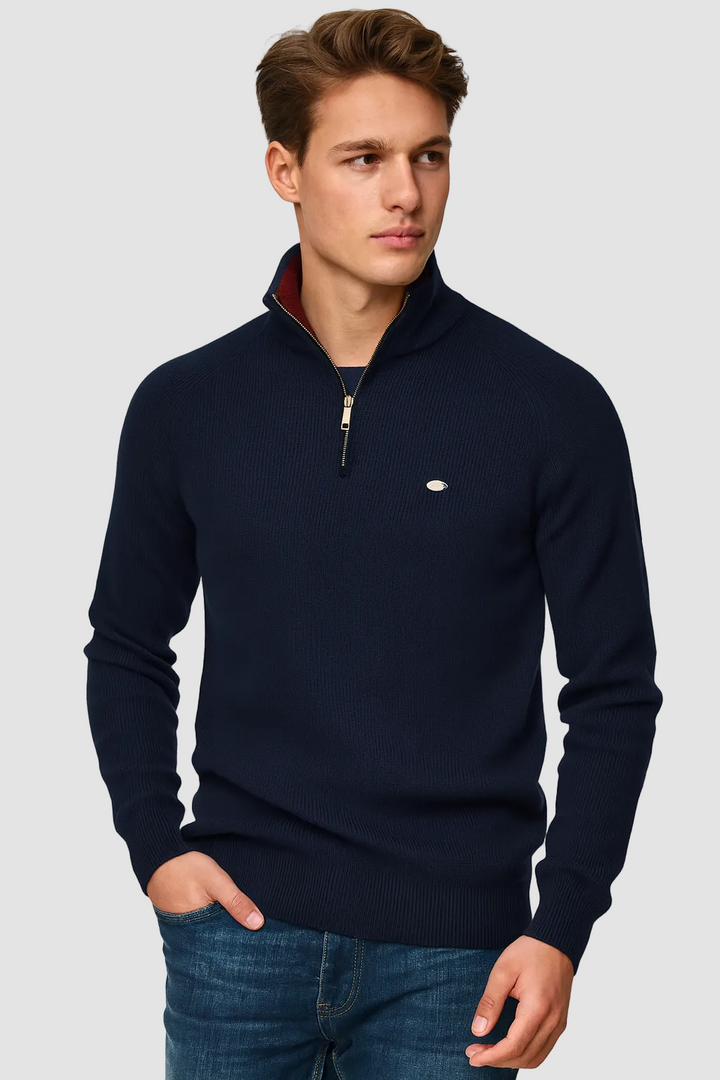 Marlon | Ribbed Half-Zip Jumper with Stand Collar for Men