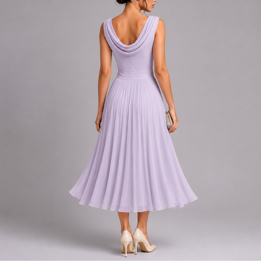 Iolanthe | Elegant Cowl Neck Pleated Midi Dress