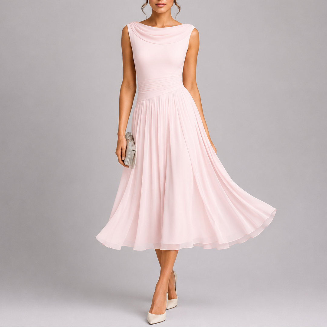 Iolanthe | Elegant Cowl Neck Pleated Midi Dress