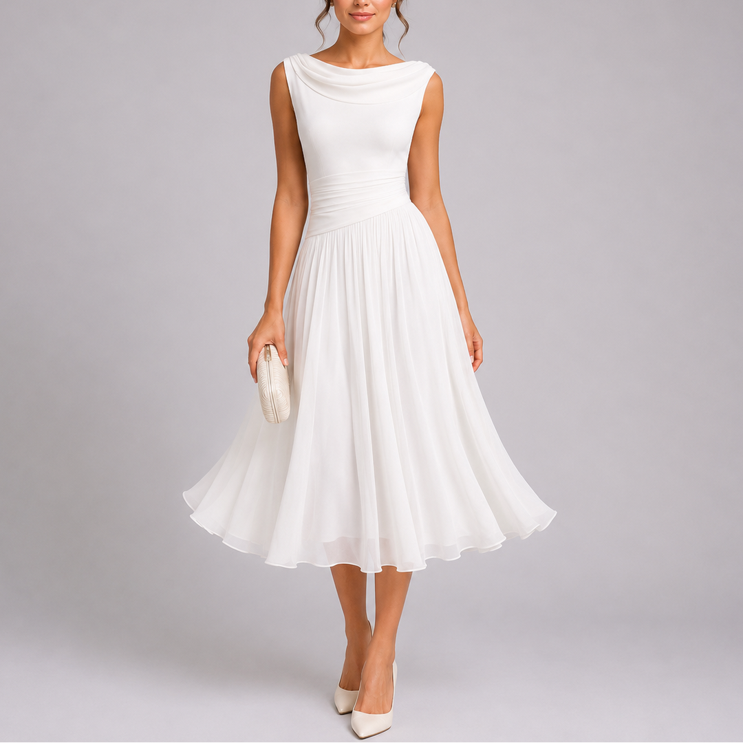 Iolanthe | Elegant Cowl Neck Pleated Midi Dress