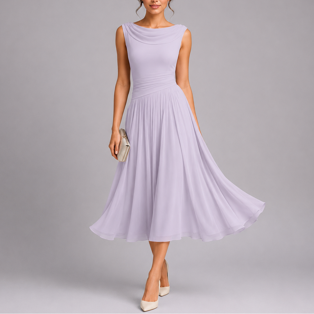 Iolanthe | Elegant Cowl Neck Pleated Midi Dress