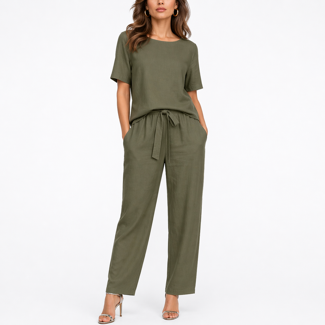 Hazel | Effortless Short Sleeve Top and Trouser Co-ord Set for Women