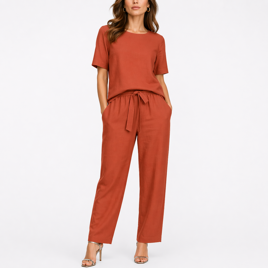 Hazel | Effortless Short Sleeve Top and Trouser Co-ord Set for Women