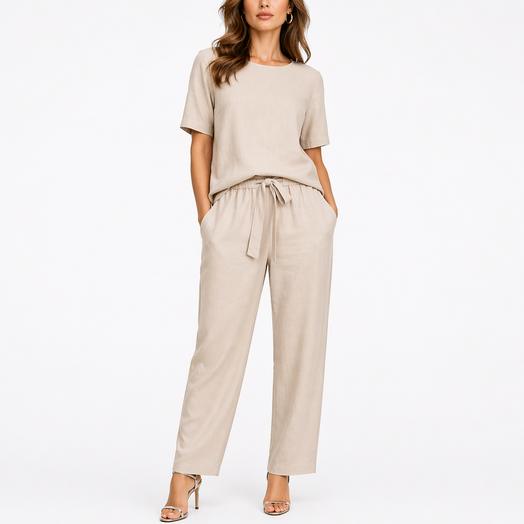 Hazel | Effortless Short Sleeve Top and Trouser Co-ord Set for Women