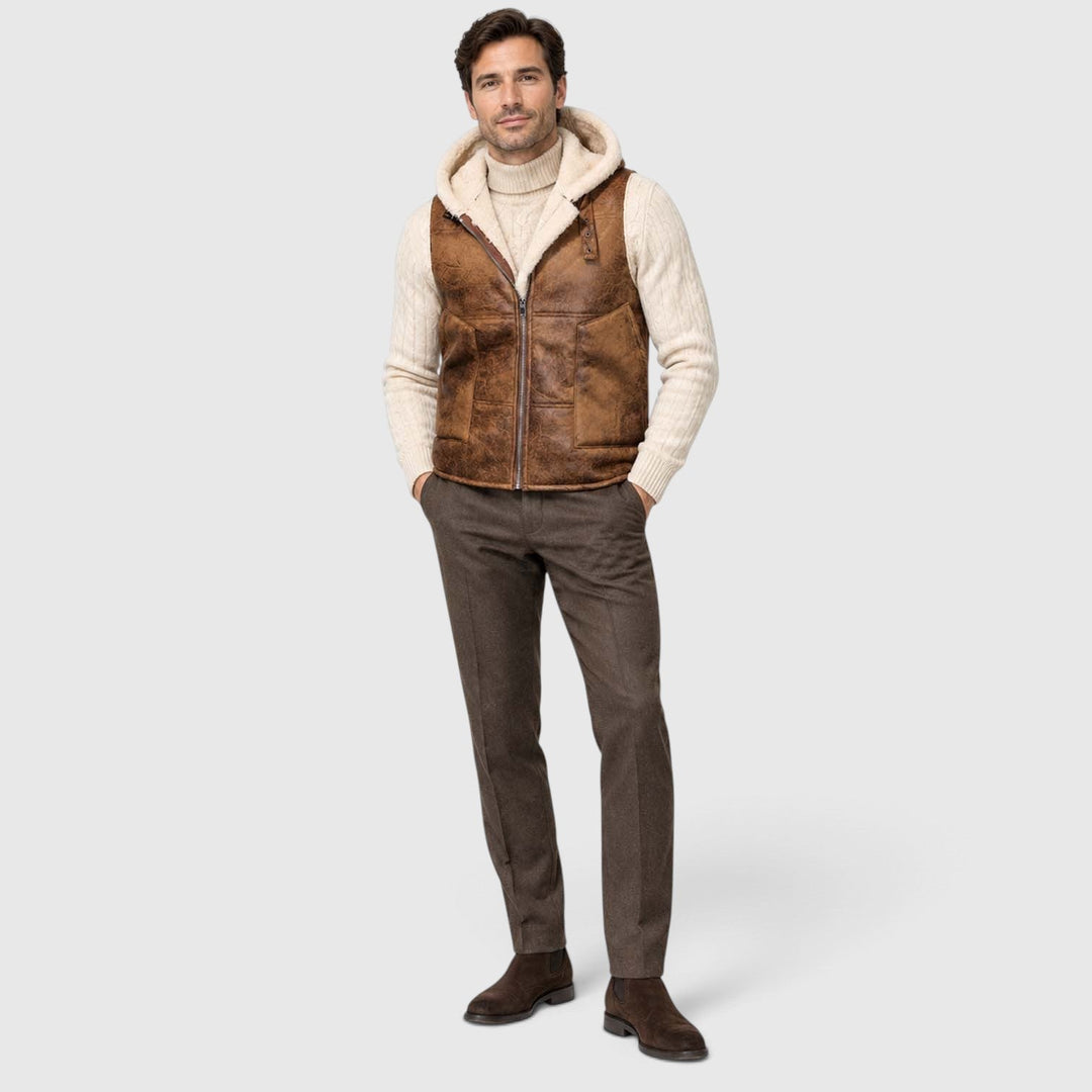 Garrett | Rugged Hooded Faux Fur Gilet
