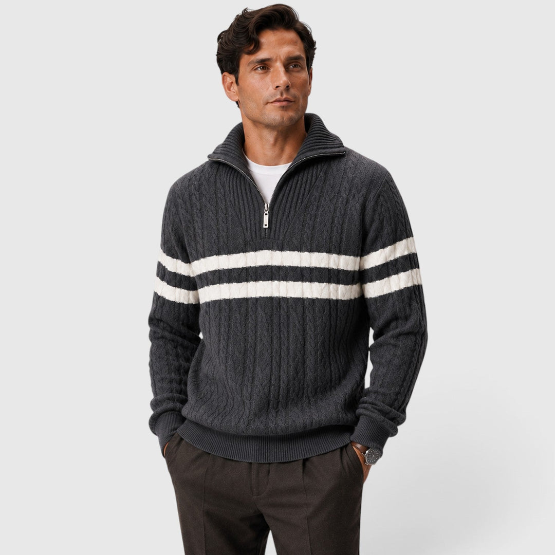Clarence | Casual Striped Quarter-Zip Cable Knit Jumper