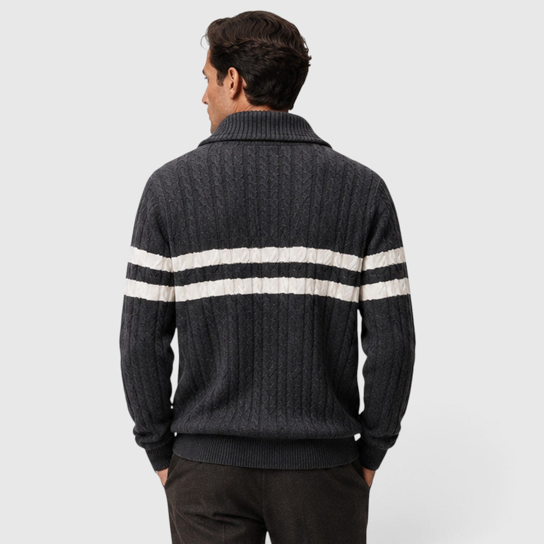 Clarence | Casual Striped Quarter-Zip Cable Knit Jumper