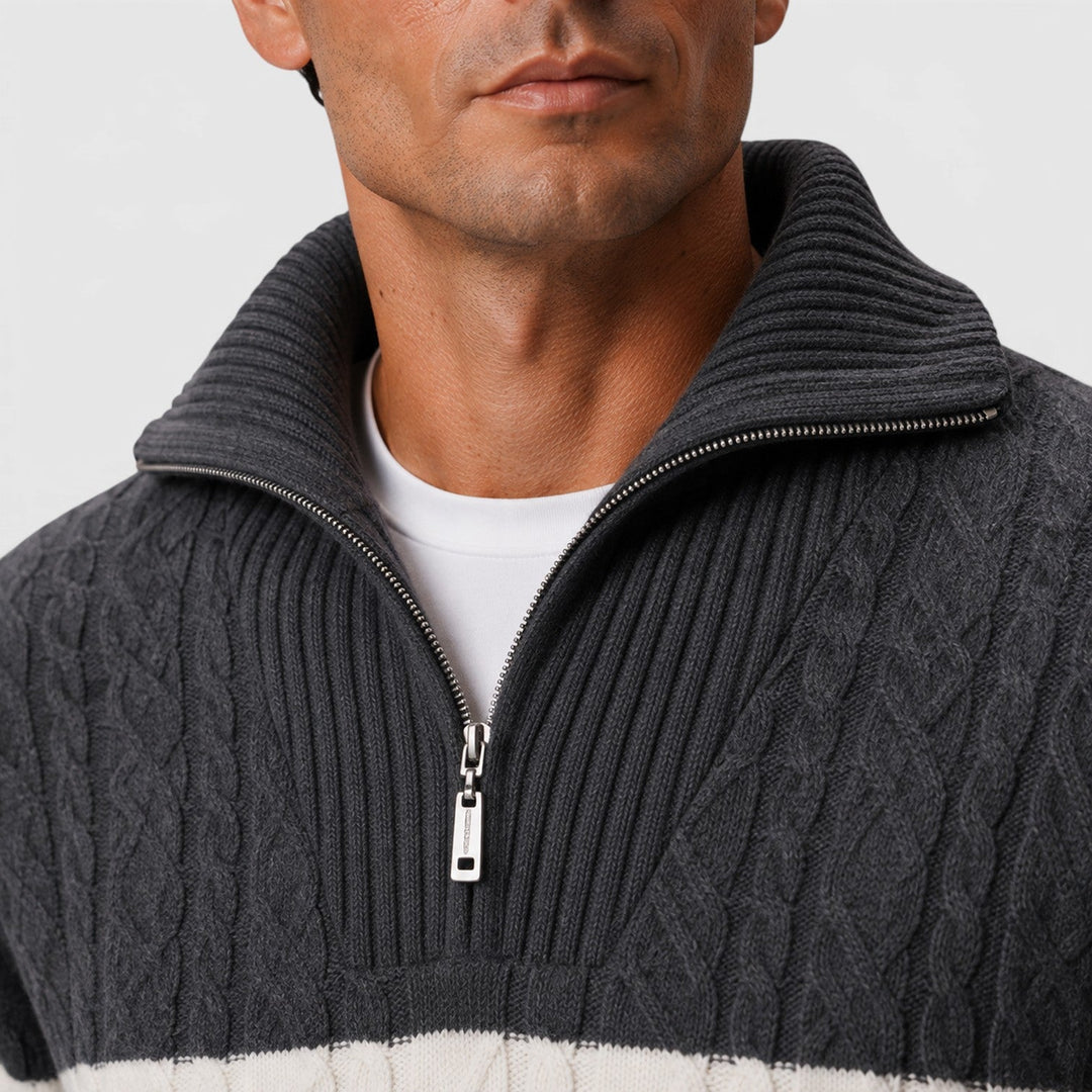 Clarence | Casual Striped Quarter-Zip Cable Knit Jumper