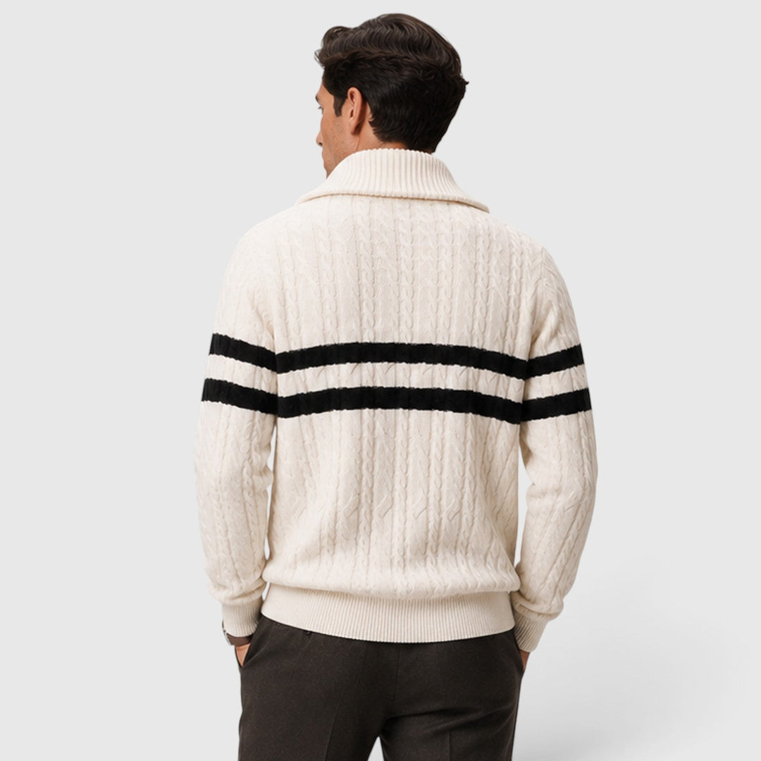 Clarence | Casual Striped Quarter-Zip Cable Knit Jumper