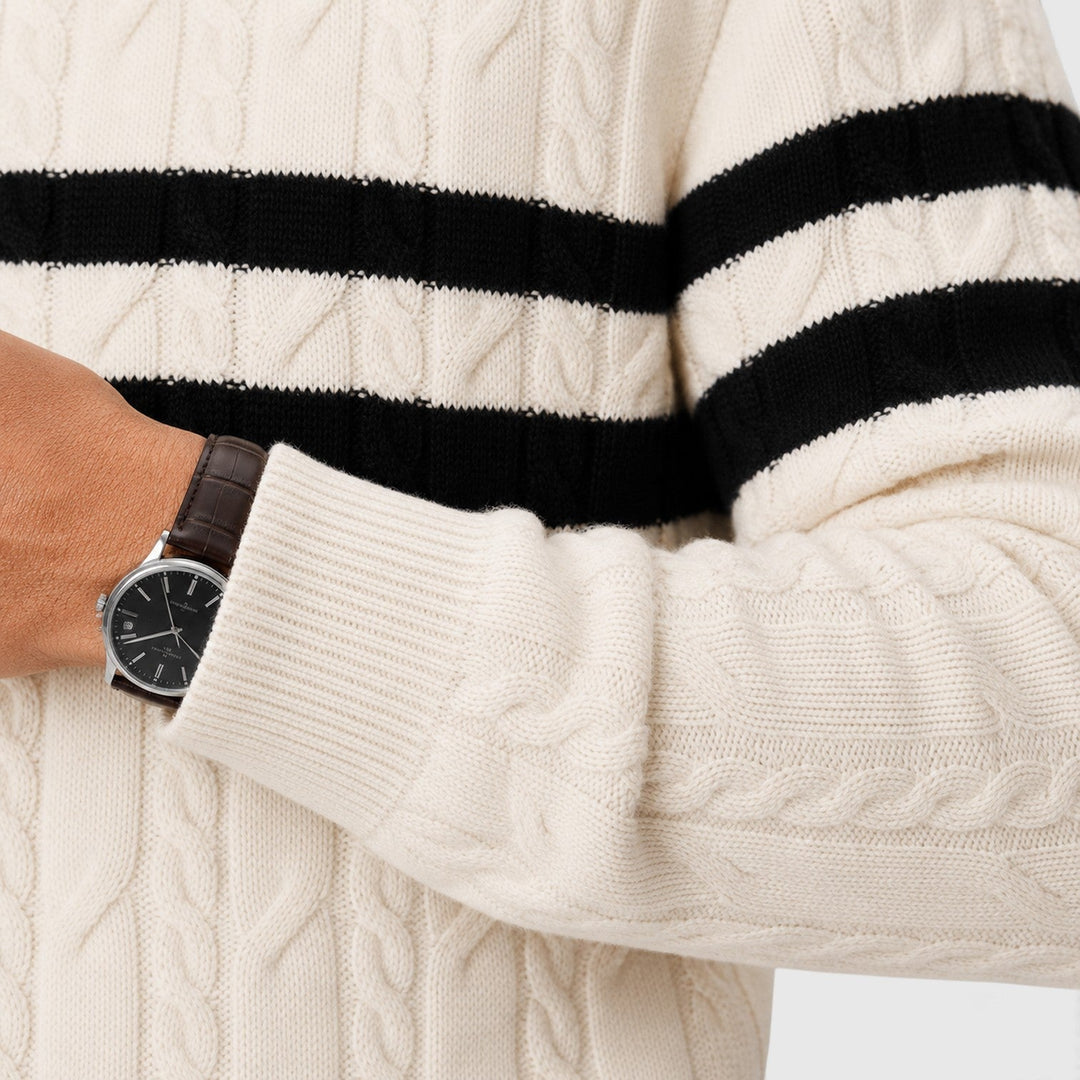 Clarence | Casual Striped Quarter-Zip Cable Knit Jumper
