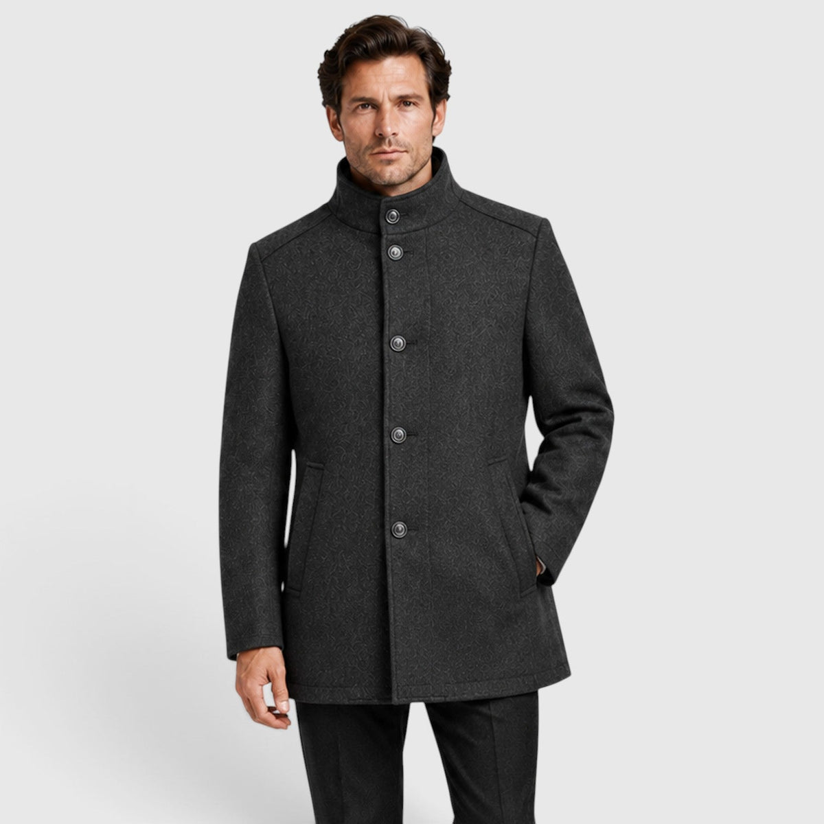 Lionel | Warm Stand-Collar Padded Wool Overcoat