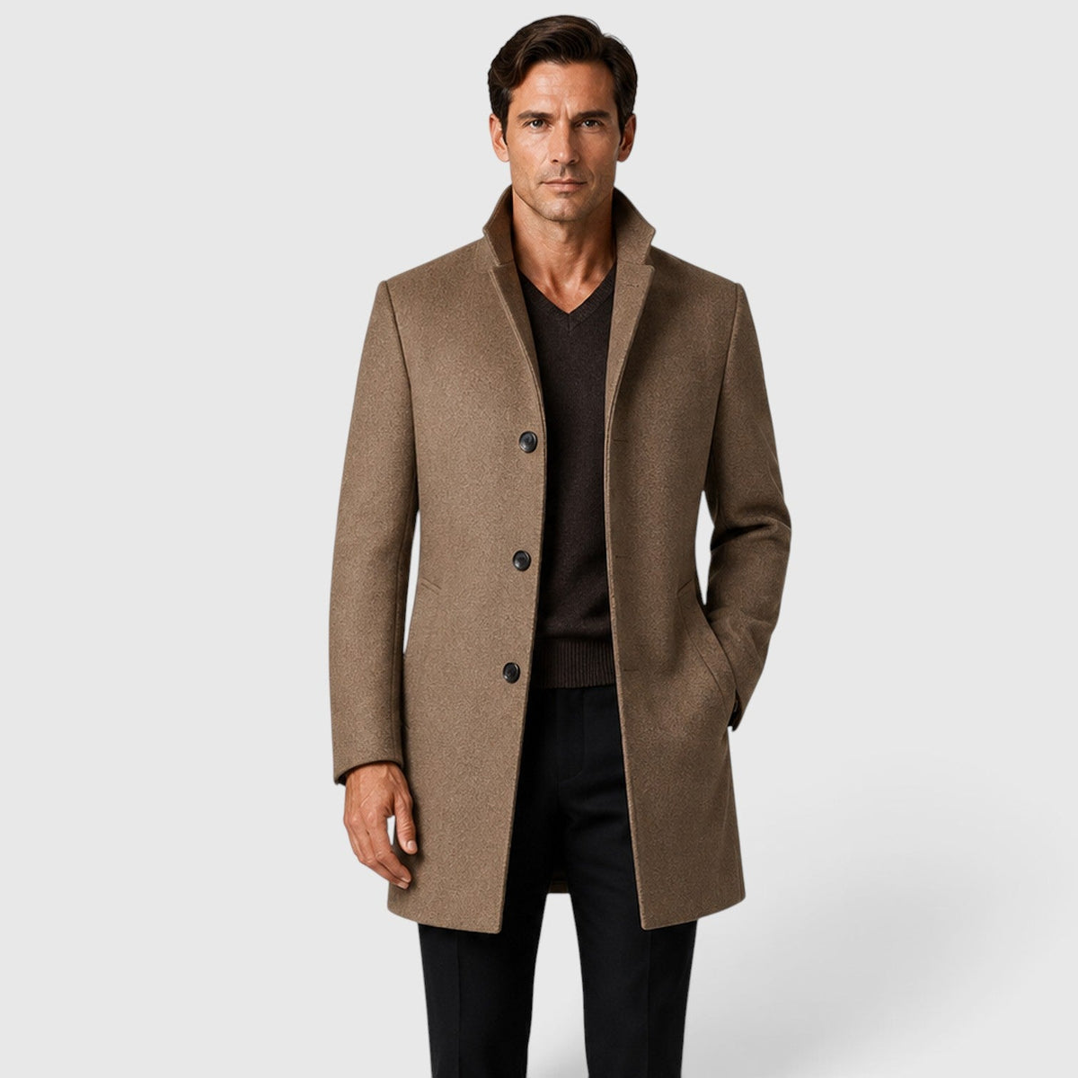Isaac | Classic Single-Breasted Wool Overcoat for Men