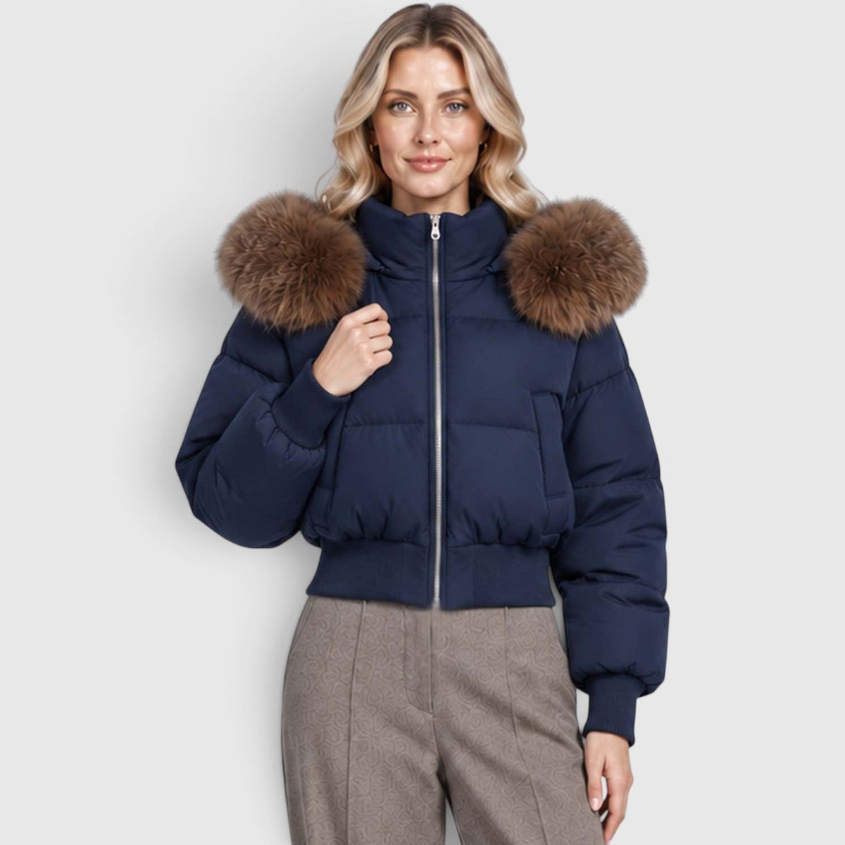Freya | Women's Stylish Cropped Fur Trim Puffer Jacket