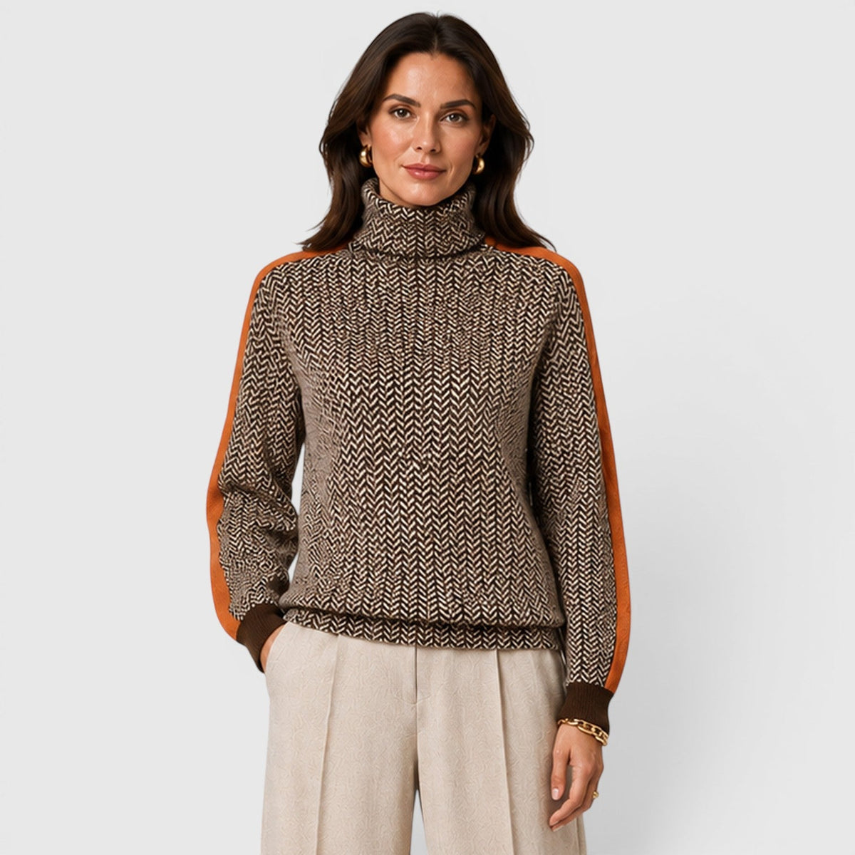 Aurelia | Warm Herringbone Colour Block Jumper
