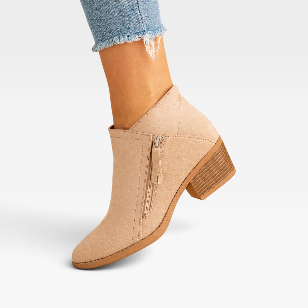 Evangeline | Polished Suede Block Heel Ankle Boots Women