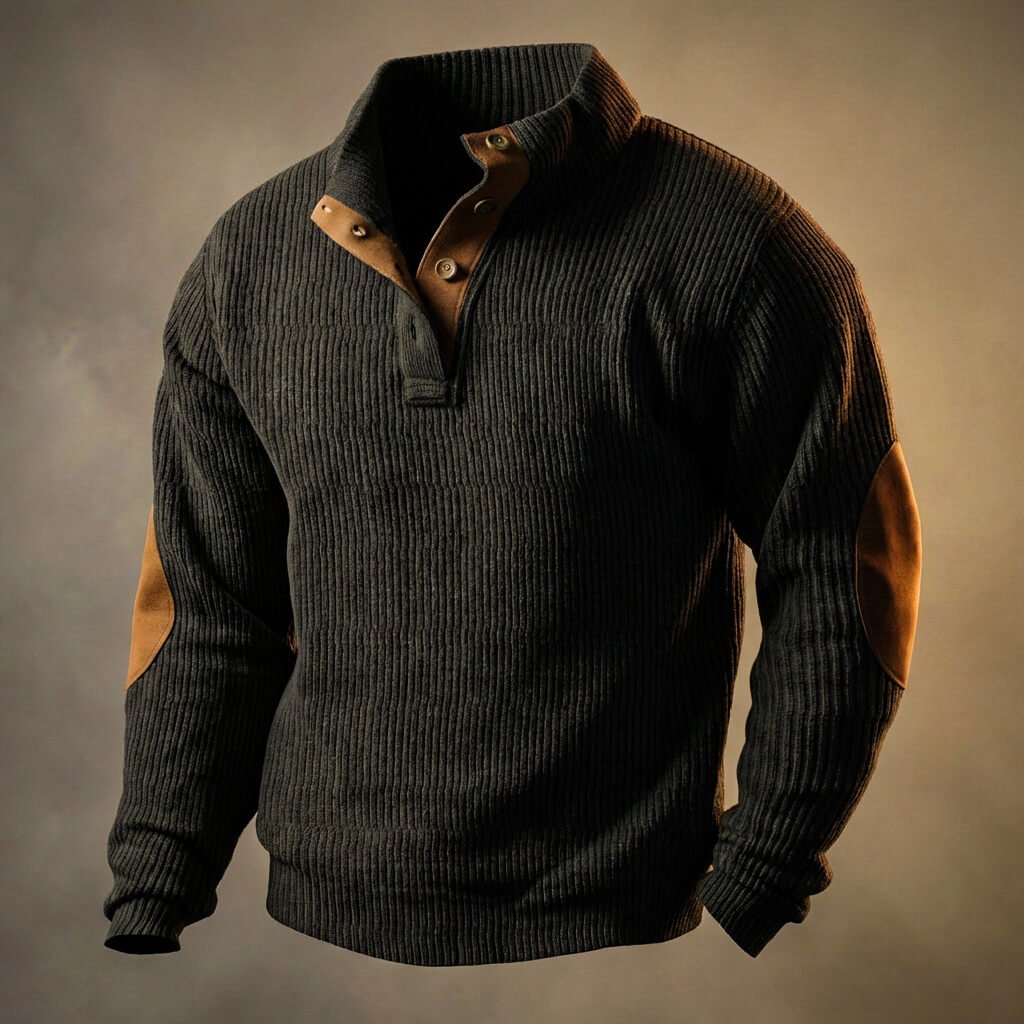 Caradoc | Rugged Button Neck Elbow Patch Jumper for Men