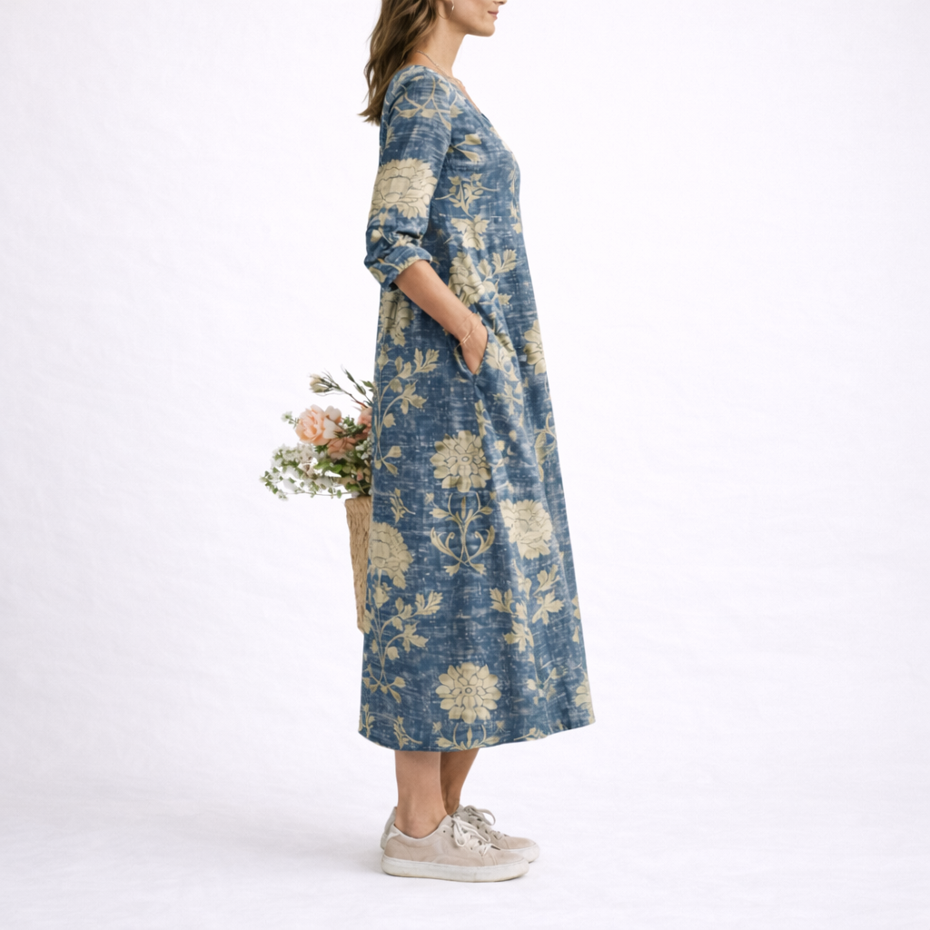Edith | Vintage Floral Midi Dress with Sleeves