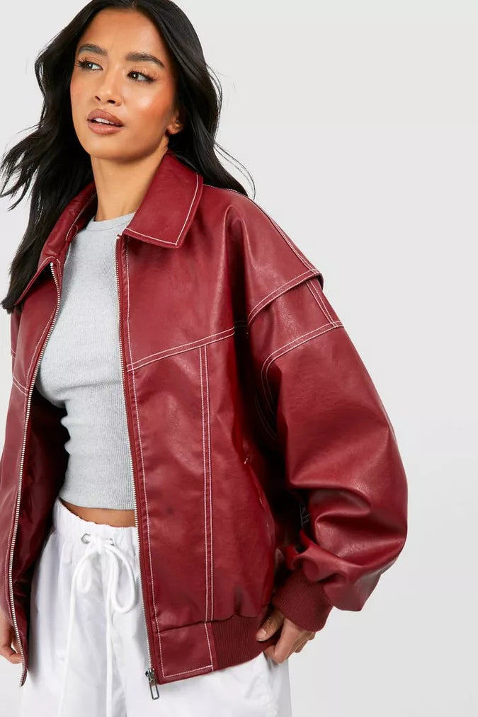 Seraphina | Relaxed Oversized Leather Bomber Jacket