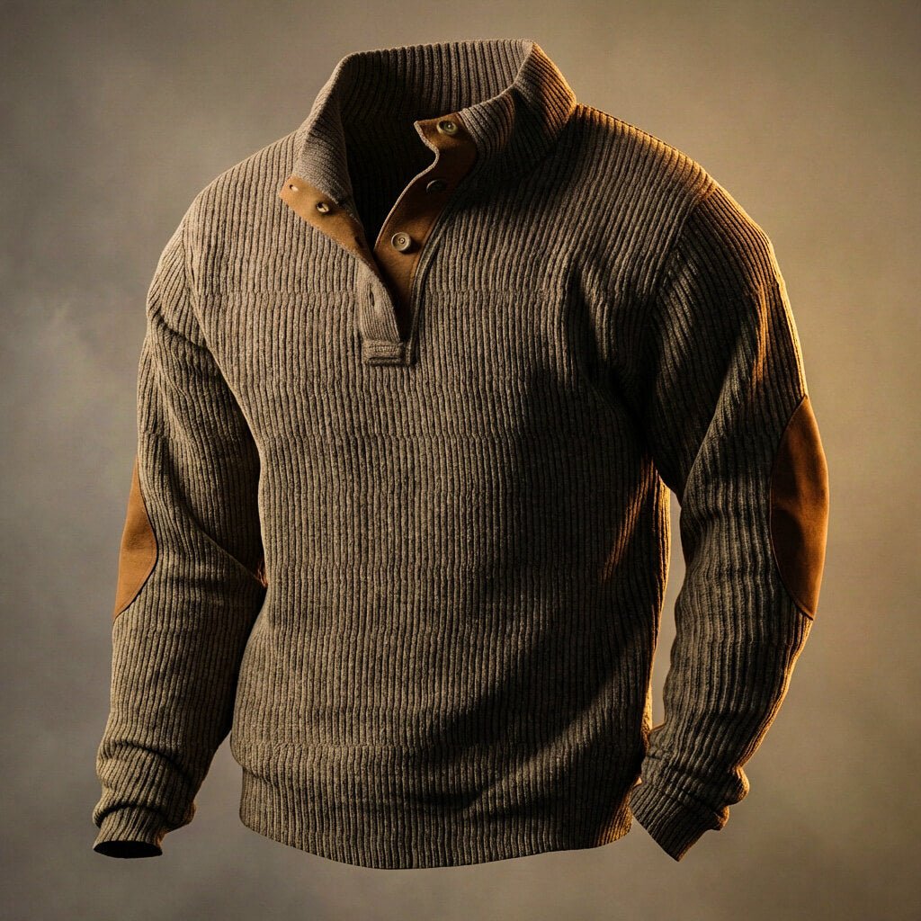 Caradoc | Rugged Button Neck Elbow Patch Jumper for Men