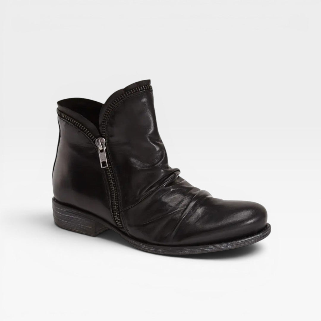 Isadora | Elegant Leather Ankle Boots with Block Heel