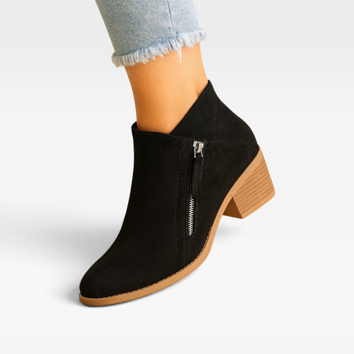 Evangeline | Polished Suede Block Heel Ankle Boots Women