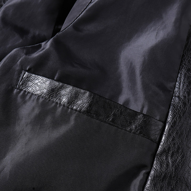 Rhydian | Sharp Ribbed-Collar Leather Bomber Jacket