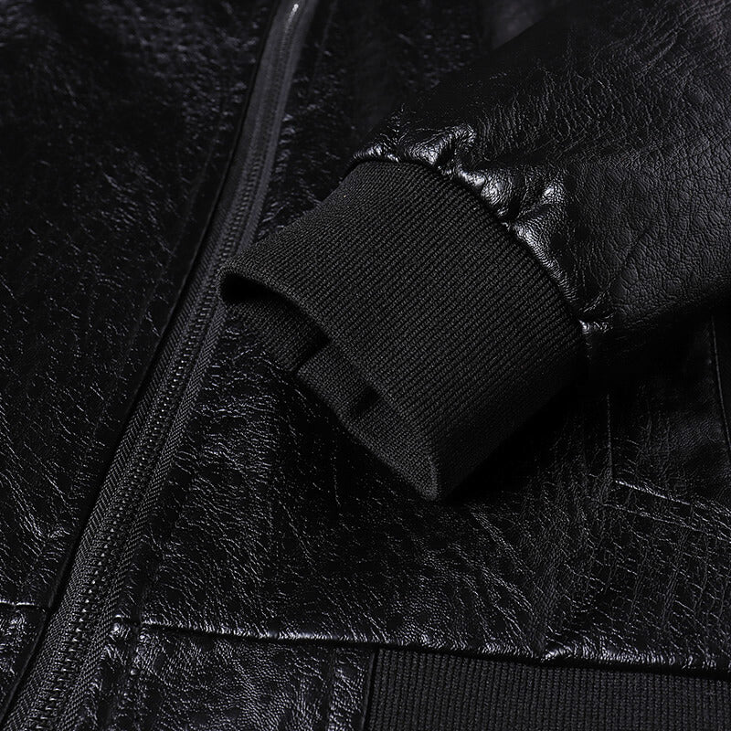 Rhydian | Sharp Ribbed-Collar Leather Bomber Jacket