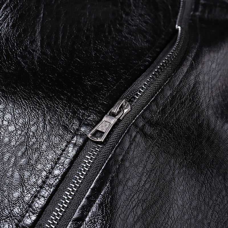 Rhydian | Sharp Ribbed-Collar Leather Bomber Jacket