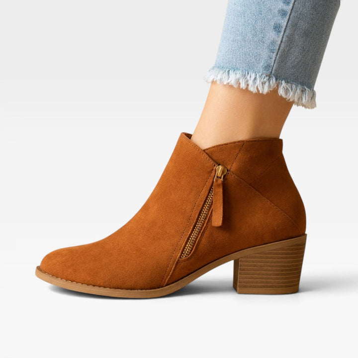 Evangeline | Polished Suede Block Heel Ankle Boots Women