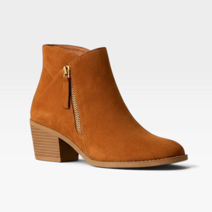 Evangeline | Polished Suede Block Heel Ankle Boots Women