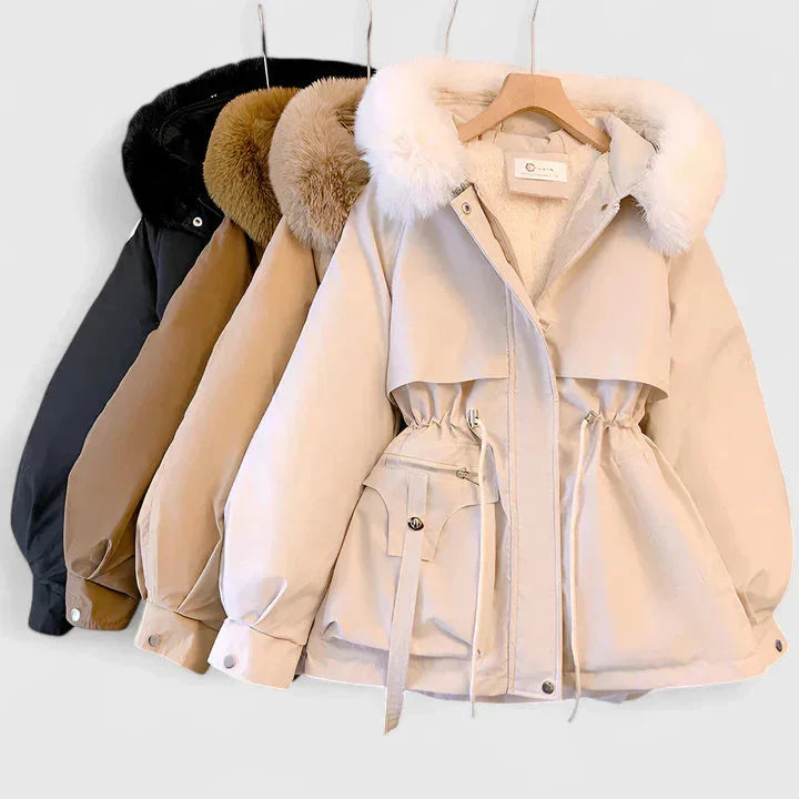 Kiana | Elegant Faux Fur Trim Parka Drawstring Waist