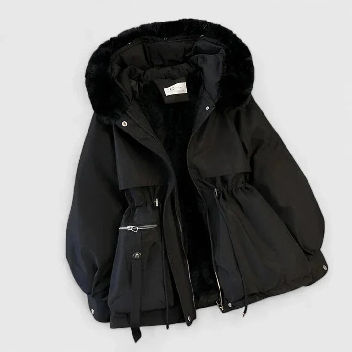 Kiana | Elegant Faux Fur Trim Parka Drawstring Waist