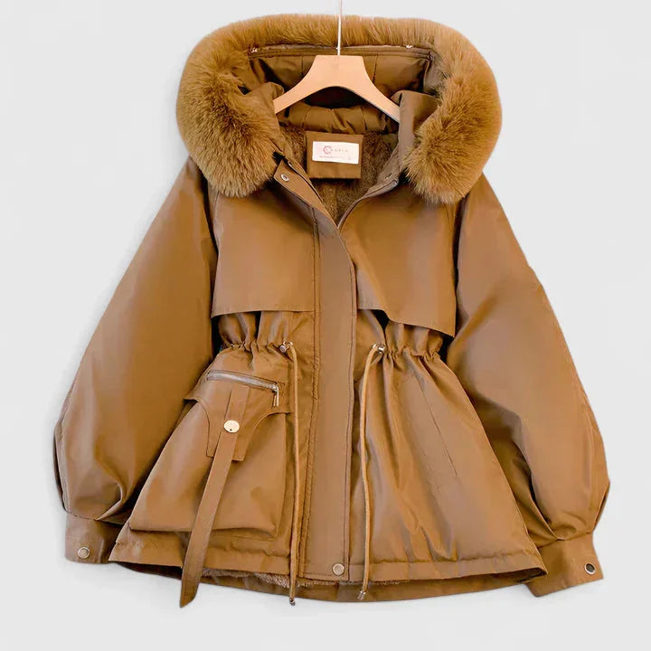 Kiana | Elegant Faux Fur Trim Parka Drawstring Waist