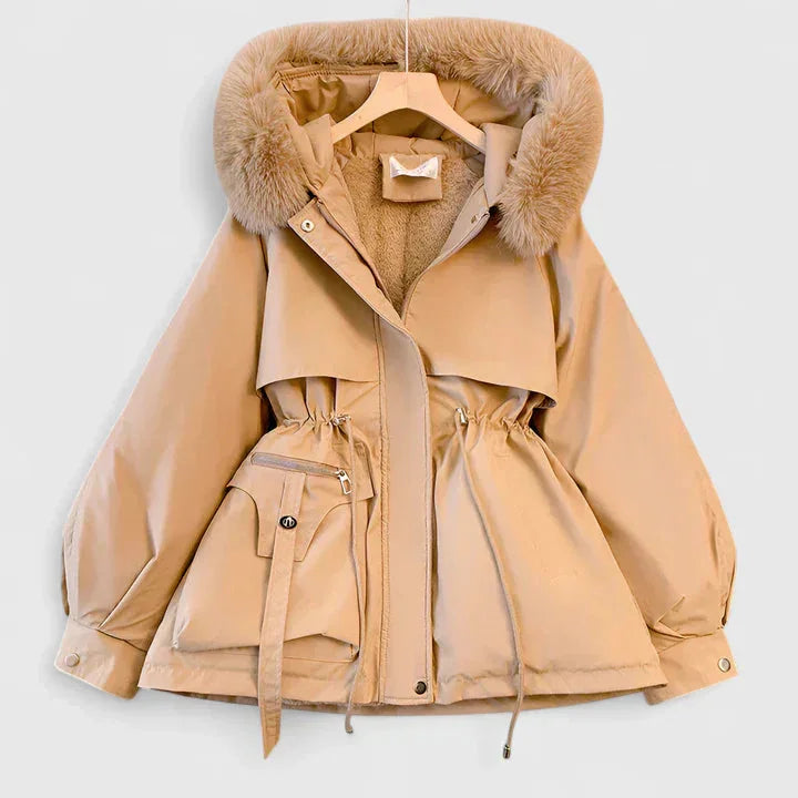 Kiana | Elegant Faux Fur Trim Parka Drawstring Waist