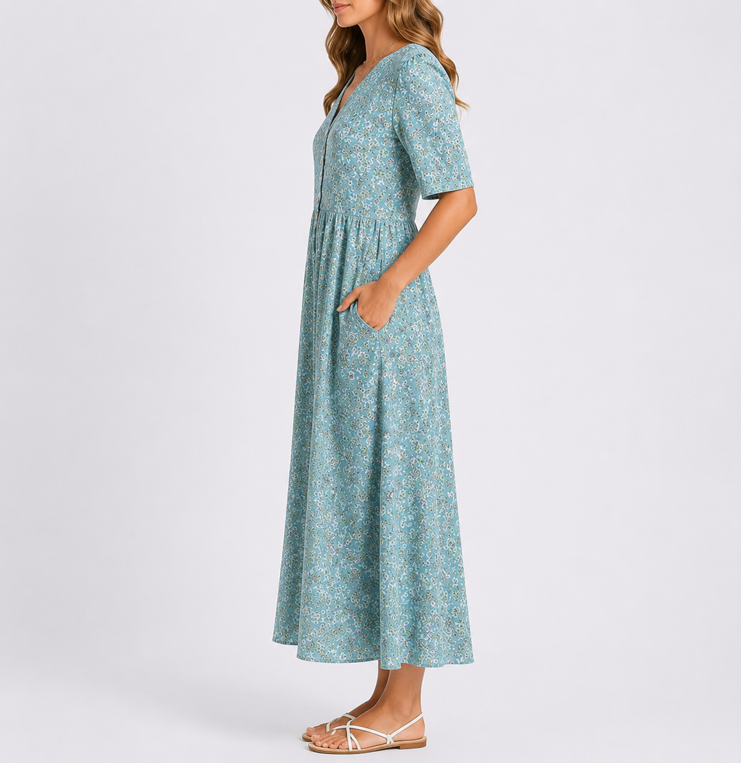 Rosalie | Stylish Floral Midi Dress with Sleeves