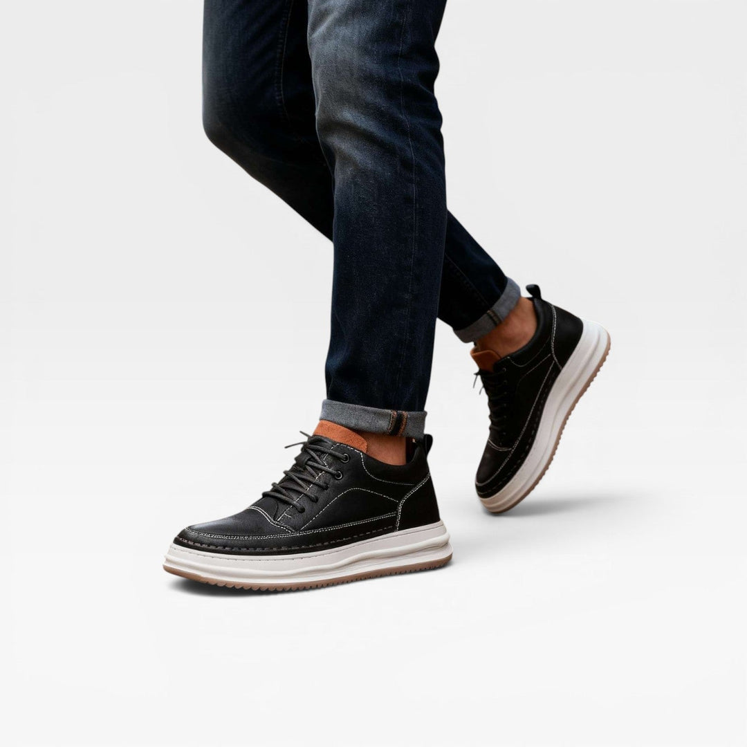 Darrow | Refined Leather Mid-Top Lace-Up Trainers