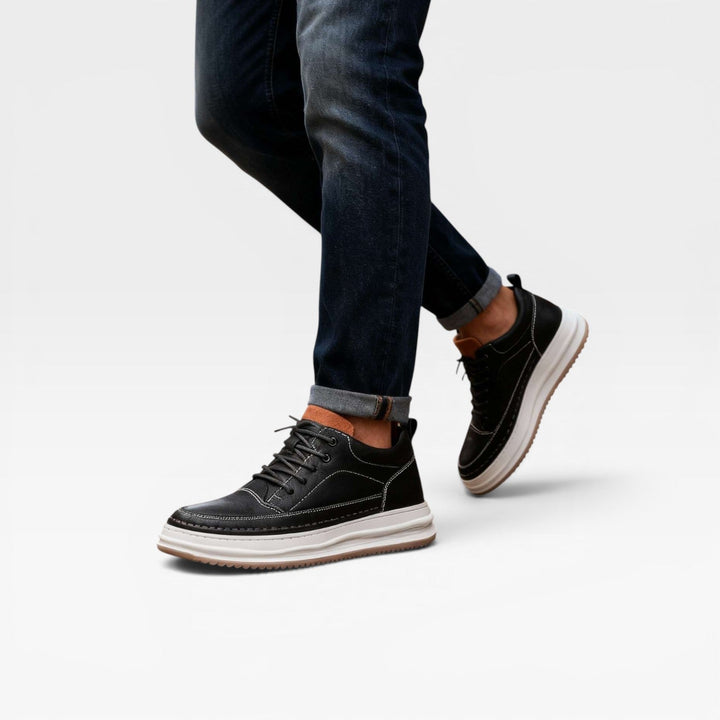Darrow | Refined Leather Mid-Top Lace-Up Trainers