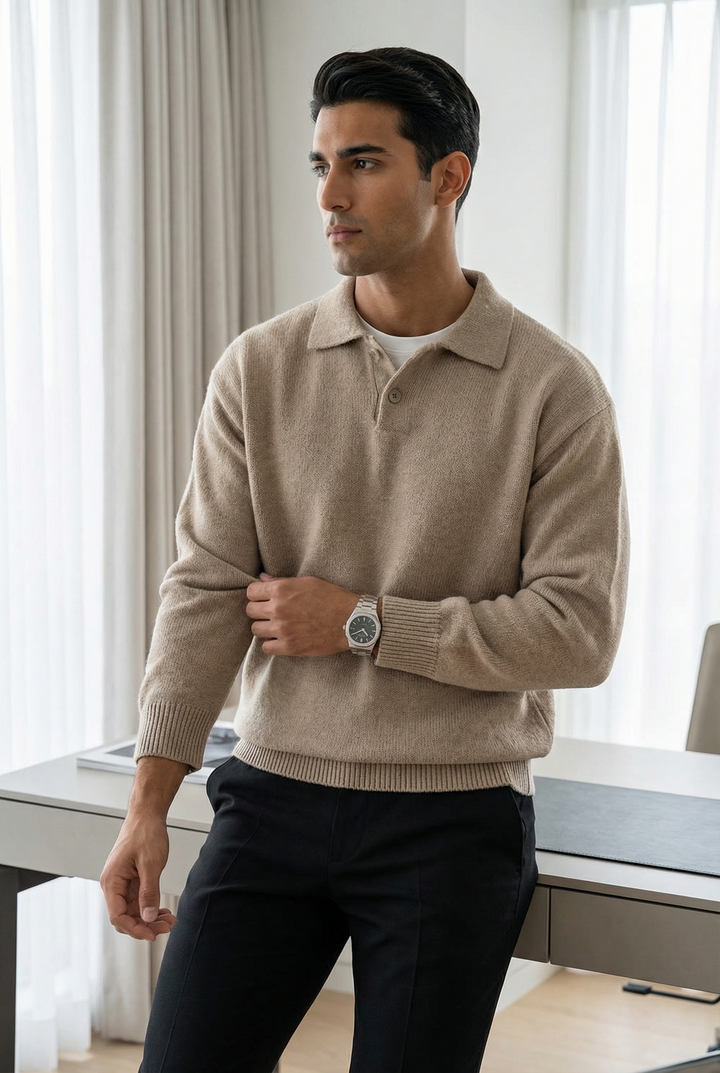 Marcus | Relaxed Knitted Polo Jumper for Men's Smart Casual Knitwear