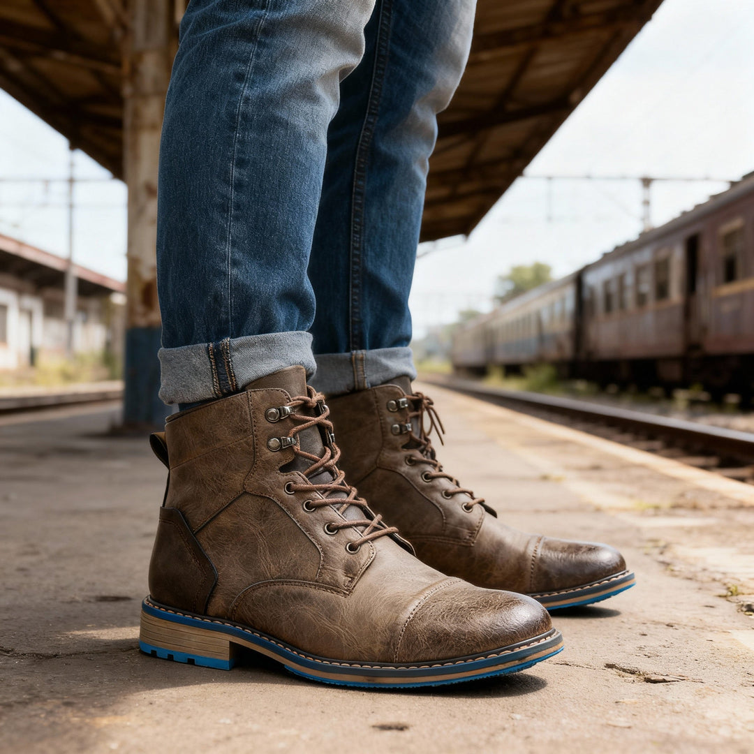 Carrick | Bold Cap Toe Lace-Up Leather Boots